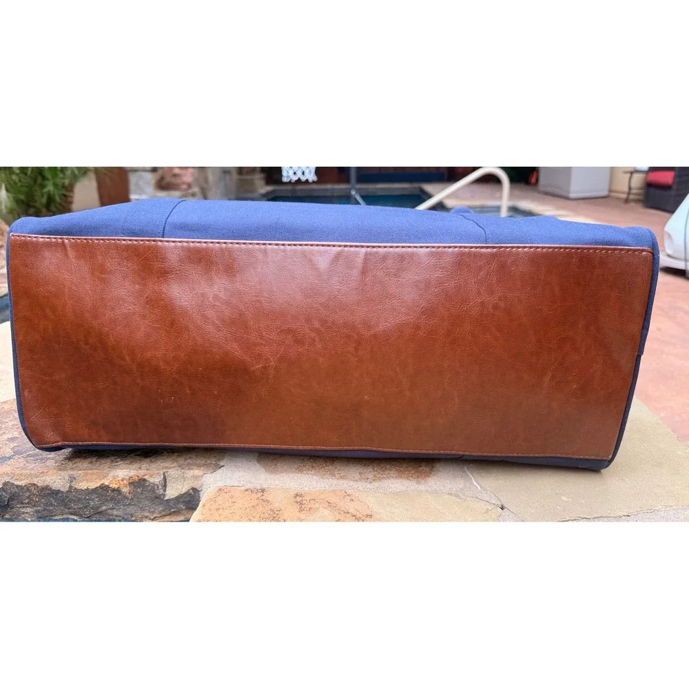 Polo Ralph Lauren Navy NWOT Canvas Weekender Duffel Bag Brown Leather Trim Large